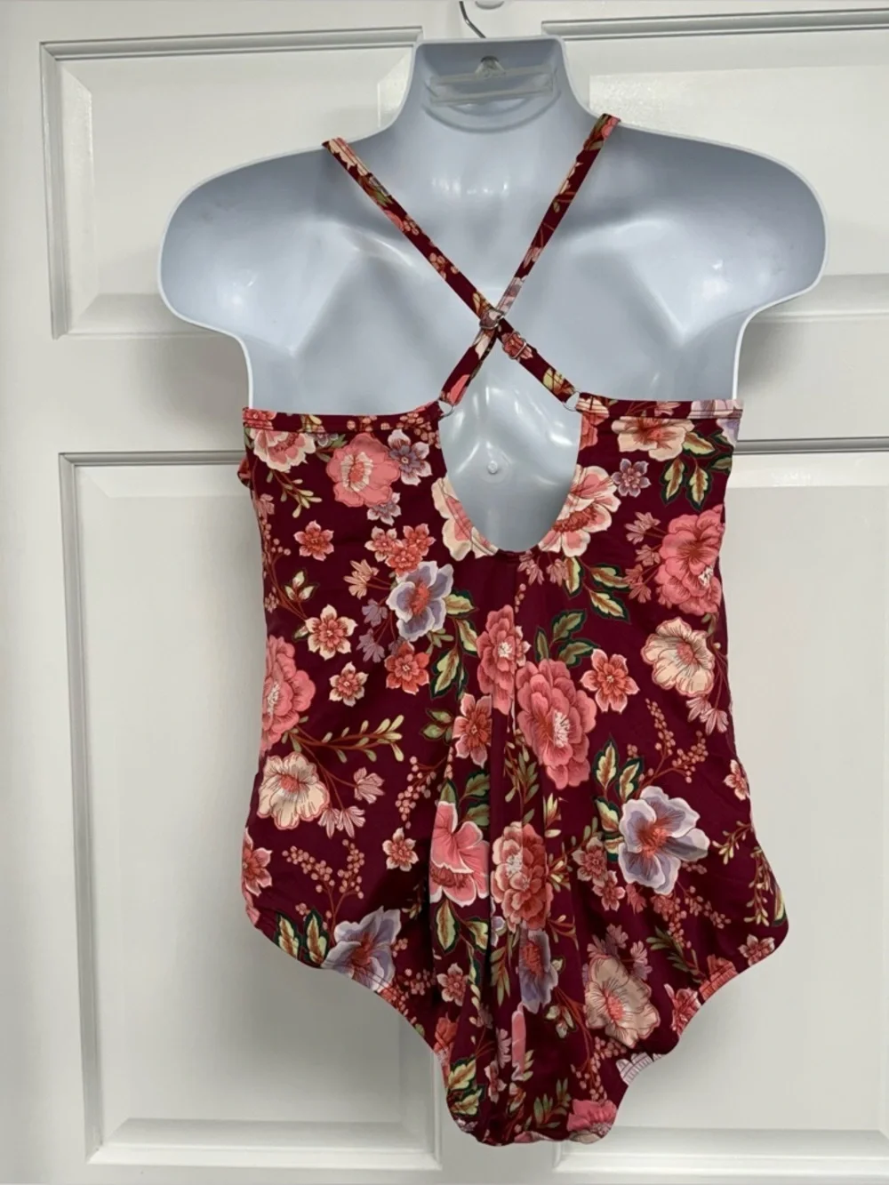 Time & Tru One Piece Swimsuit Plus 1X 16/18W Spring Vibes Brick Red Peony Floral